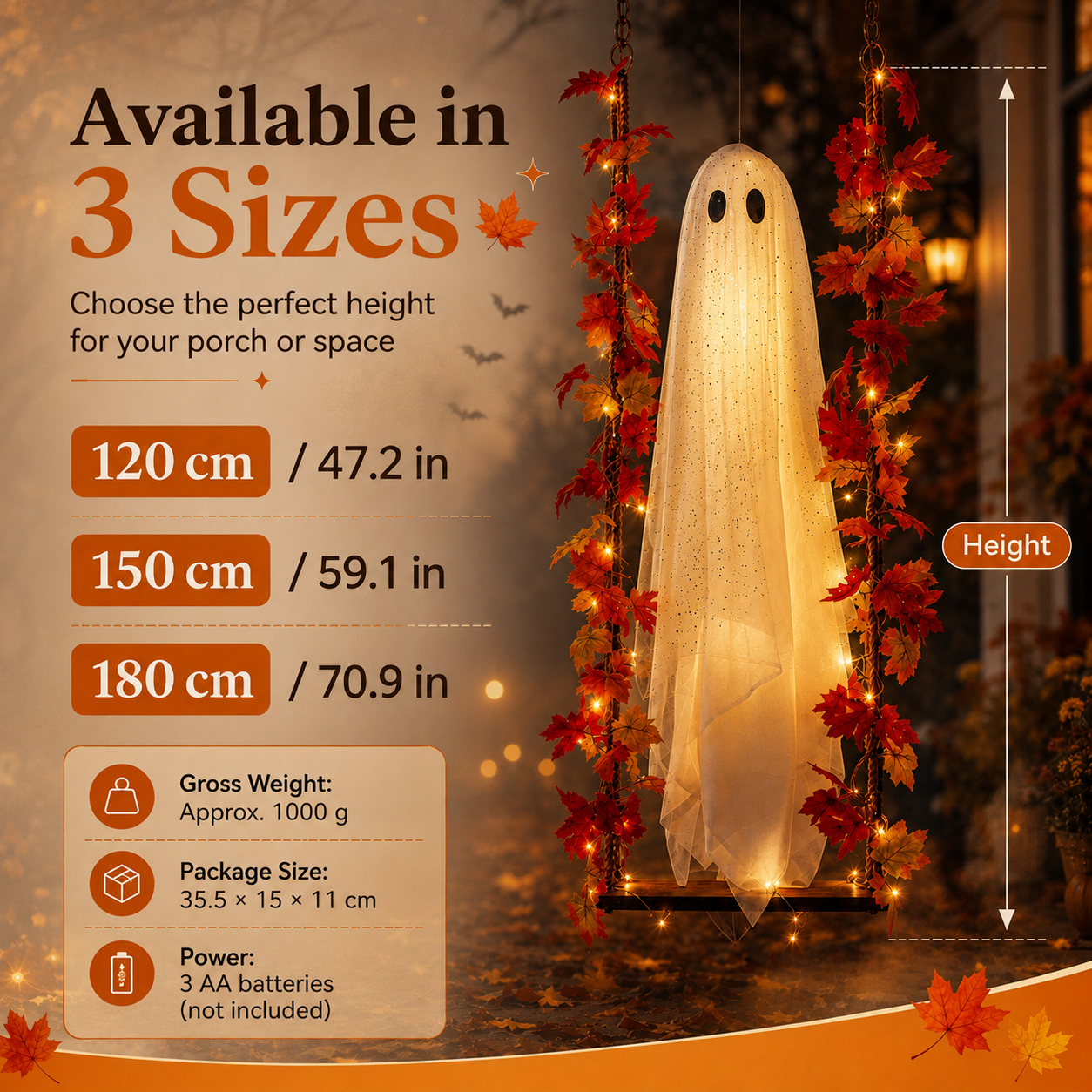 Light up - Swinging Ghost Halloween Decoration