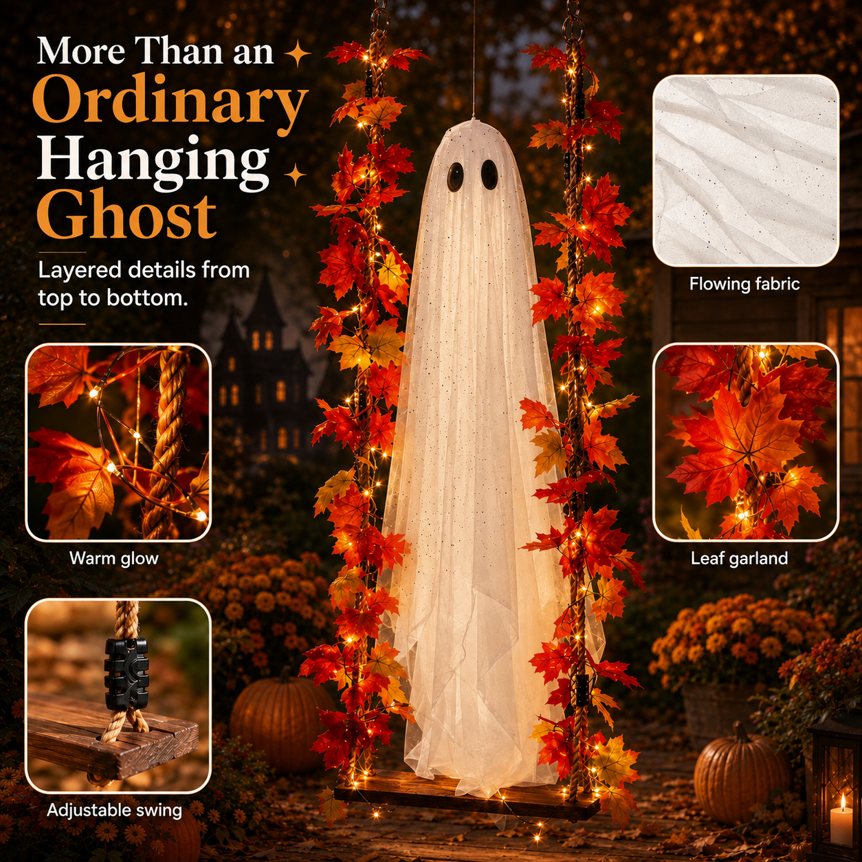 Light up - Swinging Ghost Halloween Decoration